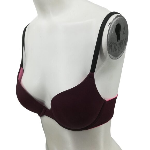 Victorias Secret PINK Pushup Underwire Multiway Bra Size 32C Plum Demi Padded - Picture 1 of 10